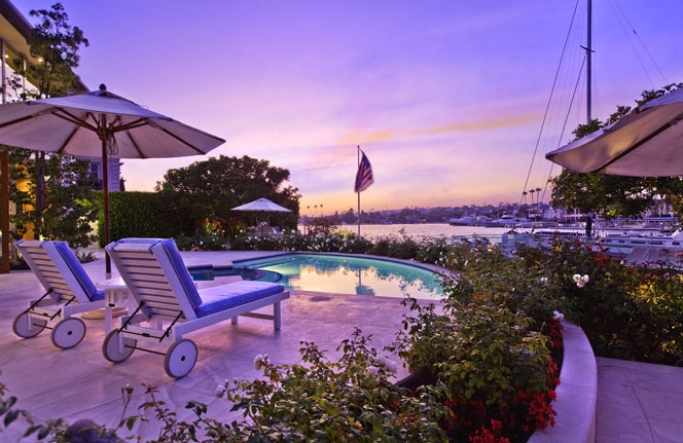 Harbor Island Newport Beach Home at Sunset
